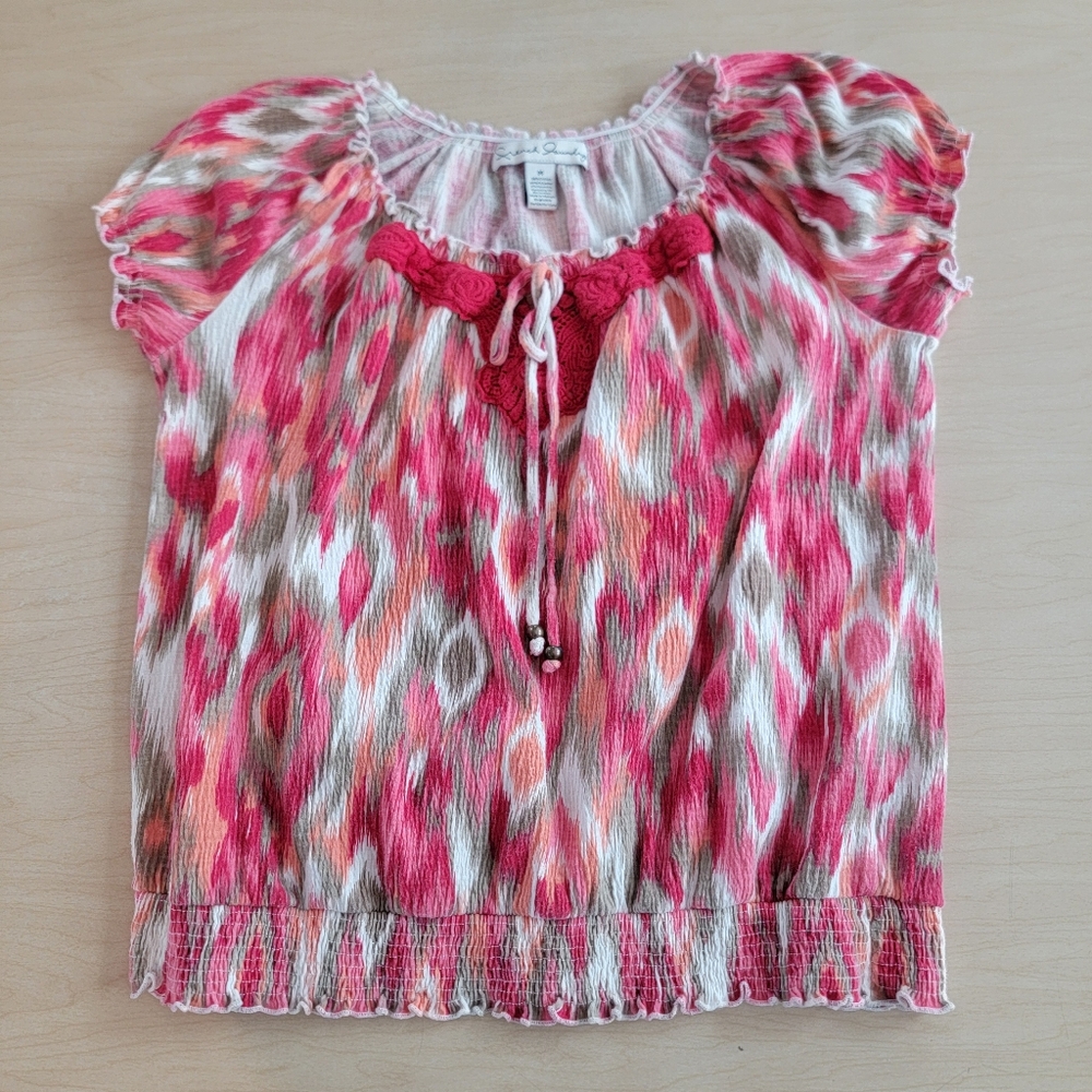 French Laundry Patterned Short Sleeve Blouse Shirt Medium Pink